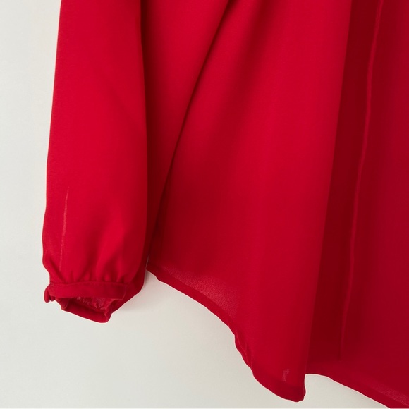 VIOLET & CLAIRE RED V NECK BLOUSE WITH YOKE AND BISHOP SLEEVES, LARGE - Picture 7 of 13